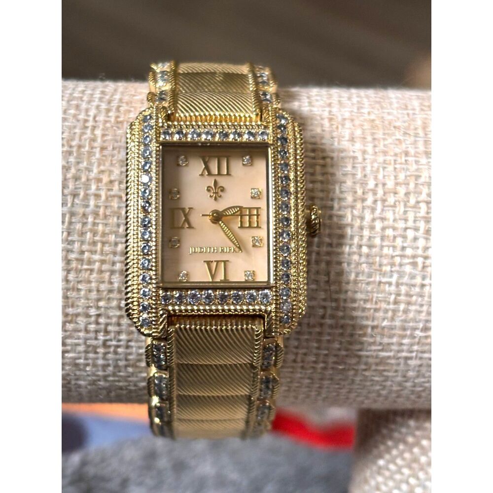 Judith Ripka Lexington Gold Tone Rectangular MOP CZ Watch
